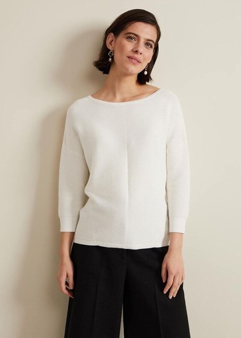 Phase Eight Nellie Ripple Stitch Knitwear White Australia | FU5872641